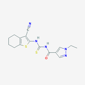molecular formula C16H17N5OS2 B280079 N-(3-CYANO-4,5,6,7-TETRAHYDRO-1-BENZOTHIOPHEN-2-YL)-N'-[(1-ETHYL-1H-PYRAZOL-4-YL)CARBONYL]THIOUREA 