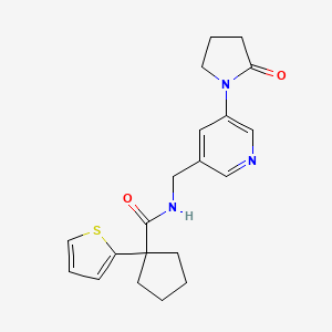 B2800793 N-{[5-(2-oxopyrrolidin-1-yl)pyridin-3-yl]methyl}-1-(thiophen-2-yl)cyclopentane-1-carboxamide CAS No. 2034535-42-5