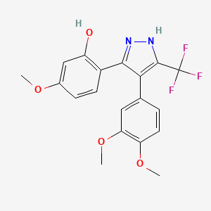 B2800794 2-(4-(3,4-dimethoxyphenyl)-5-(trifluoromethyl)-1H-pyrazol-3-yl)-5-methoxyphenol CAS No. 1093061-30-3