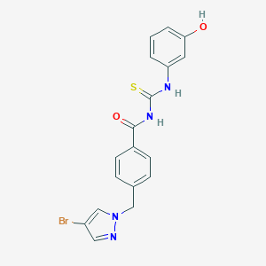 molecular formula C18H15BrN4O2S B280080 N-{4-[(4-bromo-1H-pyrazol-1-yl)methyl]benzoyl}-N'-(3-hydroxyphenyl)thiourea 