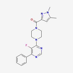 molecular formula C20H21FN6O B2800804 (1,5-Dimethylpyrazol-3-yl)-[4-(5-fluoro-6-phenylpyrimidin-4-yl)piperazin-1-yl]methanone CAS No. 2380033-08-7