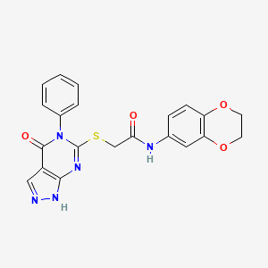 molecular formula C21H17N5O4S B2800811 N-(2,3-dihydro-1,4-benzodioxin-6-yl)-2-({4-oxo-5-phenyl-1H,4H,5H-pyrazolo[3,4-d]pyrimidin-6-yl}sulfanyl)acetamide CAS No. 309943-34-8
