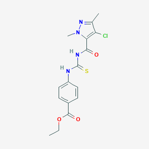molecular formula C16H17ClN4O3S B280082 ethyl 4-[({[(4-chloro-1,3-dimethyl-1H-pyrazol-5-yl)carbonyl]amino}carbothioyl)amino]benzoate 