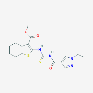molecular formula C17H20N4O3S2 B280083 methyl 2-[({[(1-ethyl-1H-pyrazol-4-yl)carbonyl]amino}carbothioyl)amino]-4,5,6,7-tetrahydro-1-benzothiophene-3-carboxylate 