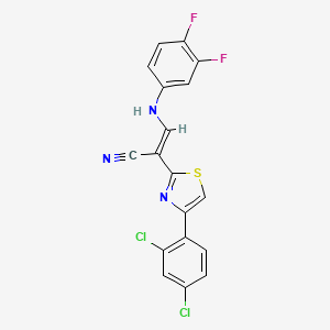 molecular formula C18H9Cl2F2N3S B2800846 (E)-2-(4-(2,4-dichlorophenyl)thiazol-2-yl)-3-((3,4-difluorophenyl)amino)acrylonitrile CAS No. 477297-39-5