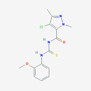 molecular formula C14H15ClN4O2S B280089 N-[(4-chloro-1,3-dimethyl-1H-pyrazol-5-yl)carbonyl]-N'-(2-methoxyphenyl)thiourea 