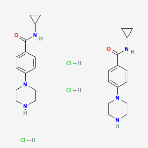molecular formula C28H41Cl3N6O2 B2800942 bis(N-cyclopropyl-4-(piperazin-1-yl)benzamide) trihydrochloride CAS No. 2319783-35-0