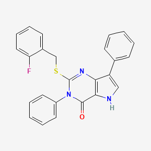 molecular formula C25H18FN3OS B2800949 2-((2-fluorobenzyl)thio)-3,7-diphenyl-3H-pyrrolo[3,2-d]pyrimidin-4(5H)-one CAS No. 2034489-15-9