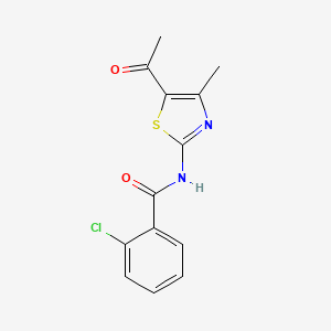 molecular formula C13H11ClN2O2S B2800964 N-(5-acetyl-4-methyl-1,3-thiazol-2-yl)-2-chlorobenzamide CAS No. 303127-29-9