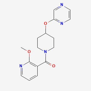 molecular formula C16H18N4O3 B2800977 (2-Methoxypyridin-3-yl)(4-(pyrazin-2-yloxy)piperidin-1-yl)methanone CAS No. 1448135-76-9