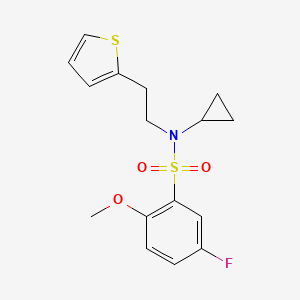 molecular formula C16H18FNO3S2 B2801057 N-cyclopropyl-5-fluoro-2-methoxy-N-(2-(thiophen-2-yl)ethyl)benzenesulfonamide CAS No. 1396874-59-1