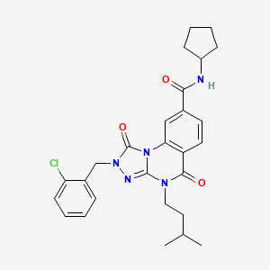 molecular formula C27H30ClN5O3 B2801148 2-(2-chlorobenzyl)-N-cyclopentyl-4-(3-methylbutyl)-1,5-dioxo-1,2,4,5-tetrahydro[1,2,4]triazolo[4,3-a]quinazoline-8-carboxamide CAS No. 1242960-82-2