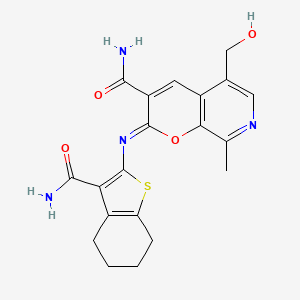 (2Z)-2-[(3-carbamoyl-4,5,6,7-tetrahydro-1-benzothiophen-2-yl)imino]-5-(hydroxymethyl)-8-methyl-2H-pyrano[2,3-c]pyridine-3-carboxamide