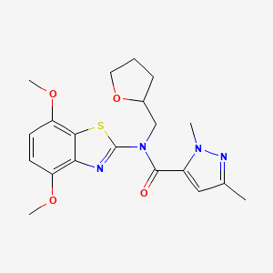 molecular formula C20H24N4O4S B2801188 N-(4,7-dimethoxy-1,3-benzothiazol-2-yl)-1,3-dimethyl-N-[(oxolan-2-yl)methyl]-1H-pyrazole-5-carboxamide CAS No. 1013821-96-9