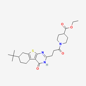 molecular formula C25H35N3O4S B2801198 Ethyl 1-[3-(7-tert-butyl-4-oxo-3,4,5,6,7,8-hexahydro[1]benzothieno[2,3-d]pyrimidin-2-yl)propanoyl]piperidine-4-carboxylate CAS No. 950346-37-9