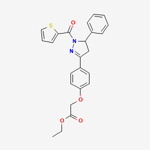molecular formula C24H22N2O4S B2801210 ethyl 2-(4-(5-phenyl-1-(thiophene-2-carbonyl)-4,5-dihydro-1H-pyrazol-3-yl)phenoxy)acetate CAS No. 868146-32-1