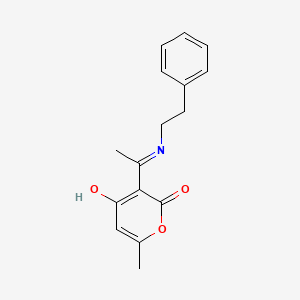 molecular formula C16H17NO3 B2801230 (E)-6-甲基-3-(1-(苯乙基氨基)乙烯基)-2H-吡喃-2,4(3H)-二酮 CAS No. 412322-29-3