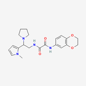 molecular formula C21H26N4O4 B2801232 N'-(2,3-dihydro-1,4-benzodioxin-6-yl)-N-[2-(1-methyl-1H-pyrrol-2-yl)-2-(pyrrolidin-1-yl)ethyl]ethanediamide CAS No. 1049421-43-3