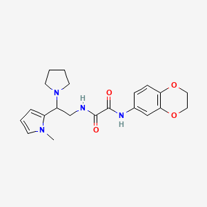 molecular formula C21H26N4O4 B2801232 N1-(2,3-dihydrobenzo[b][1,4]dioxin-6-yl)-N2-(2-(1-methyl-1H-pyrrol-2-yl)-2-(pyrrolidin-1-yl)ethyl)oxalamide CAS No. 1049421-43-3