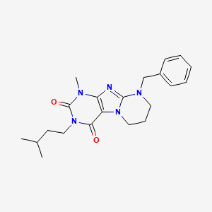 molecular formula C21H27N5O2 B2801246 9-benzyl-1-methyl-3-(3-methylbutyl)-1H,2H,3H,4H,6H,7H,8H,9H-pyrimido[1,2-g]purine-2,4-dione CAS No. 862488-33-3
