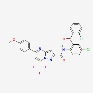 molecular formula C28H17Cl2F3N4O3 B2801271 N-[4-chloro-2-(2-chlorobenzoyl)phenyl]-5-(4-methoxyphenyl)-7-(trifluoromethyl)pyrazolo[1,5-a]pyrimidine-2-carboxamide CAS No. 313245-45-3