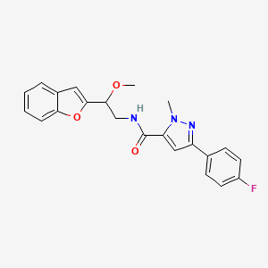 molecular formula C22H20FN3O3 B2801273 N-(2-(benzofuran-2-yl)-2-methoxyethyl)-3-(4-fluorophenyl)-1-methyl-1H-pyrazole-5-carboxamide CAS No. 2034421-08-2
