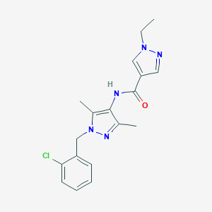molecular formula C18H20ClN5O B280135 N-[1-(2-chlorobenzyl)-3,5-dimethyl-1H-pyrazol-4-yl]-1-ethyl-1H-pyrazole-4-carboxamide 