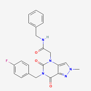 molecular formula C22H20FN5O3 B2801350 N-benzyl-2-{6-[(4-fluorophenyl)methyl]-2-methyl-5,7-dioxo-2H,4H,5H,6H,7H-pyrazolo[4,3-d]pyrimidin-4-yl}acetamide CAS No. 951617-08-6
