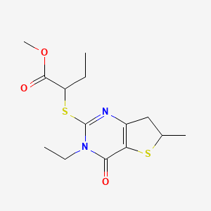 molecular formula C14H20N2O3S2 B2801353 Methyl 2-((3-ethyl-6-methyl-4-oxo-3,4,6,7-tetrahydrothieno[3,2-d]pyrimidin-2-yl)thio)butanoate CAS No. 851409-84-2