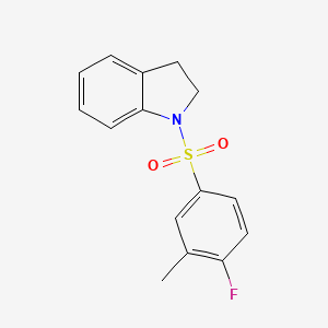 molecular formula C15H14FNO2S B2801356 1-((4-Fluoro-3-methylphenyl)sulfonyl)indoline CAS No. 695218-74-7