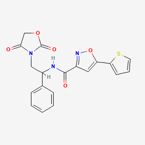 molecular formula C19H15N3O5S B2801436 N-[2-(2,4-dioxo-1,3-oxazolidin-3-yl)-1-phenylethyl]-5-(thiophen-2-yl)-1,2-oxazole-3-carboxamide CAS No. 1903124-91-3