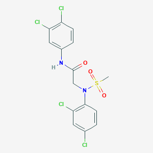 molecular formula C15H12Cl4N2O3S B2801443 2-[2,4-dichloro(methylsulfonyl)anilino]-N-(3,4-dichlorophenyl)acetamide CAS No. 343374-05-0