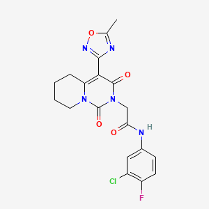 molecular formula C19H17ClFN5O4 B2801493 N-(3-chloro-4-fluorophenyl)-2-[4-(5-methyl-1,2,4-oxadiazol-3-yl)-1,3-dioxo-1H,2H,3H,5H,6H,7H,8H-pyrido[1,2-c]pyrimidin-2-yl]acetamide CAS No. 1775345-25-9
