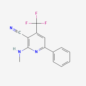 molecular formula C14H10F3N3 B2801494 2-(Methylamino)-6-phenyl-4-(trifluoromethyl)pyridine-3-carbonitrile CAS No. 338749-57-8