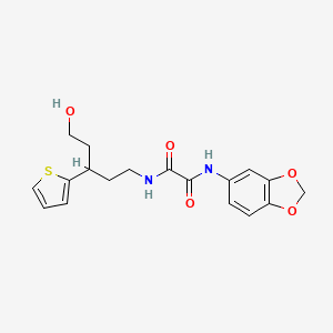 molecular formula C18H20N2O5S B2801501 N'-(2H-1,3-benzodioxol-5-yl)-N-[5-hydroxy-3-(thiophen-2-yl)pentyl]ethanediamide CAS No. 2034481-62-2