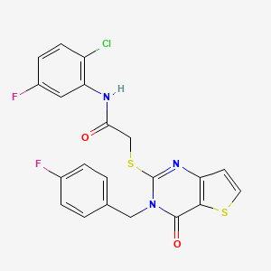 molecular formula C21H14ClF2N3O2S2 B2801513 N-(2-chloro-5-fluorophenyl)-2-({3-[(4-fluorophenyl)methyl]-4-oxo-3H,4H-thieno[3,2-d]pyrimidin-2-yl}sulfanyl)acetamide CAS No. 1252852-67-7