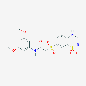 molecular formula C18H19N3O7S2 B2801575 N-(3,5-dimethoxyphenyl)-2-[(1,1-dioxo-4H-1lambda6,2,4-benzothiadiazin-7-yl)sulfonyl]propanamide CAS No. 946323-42-8