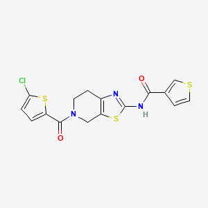 molecular formula C16H12ClN3O2S3 B2801610 N-(5-(5-chlorothiophene-2-carbonyl)-4,5,6,7-tetrahydrothiazolo[5,4-c]pyridin-2-yl)thiophene-3-carboxamide CAS No. 1428363-91-0