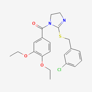 molecular formula C21H23ClN2O3S B2801618 2-{[(3-chlorophenyl)methyl]sulfanyl}-1-(3,4-diethoxybenzoyl)-4,5-dihydro-1H-imidazole CAS No. 851808-18-9