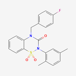 molecular formula C22H19FN2O3S B2801628 2-(2,5-dimethylphenyl)-4-(4-fluorobenzyl)-2H-1,2,4-benzothiadiazin-3(4H)-one 1,1-dioxide CAS No. 896685-13-5