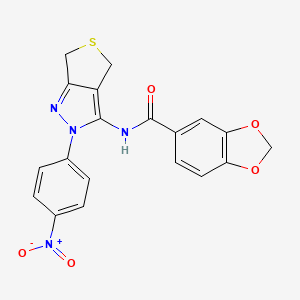 molecular formula C19H14N4O5S B2801722 N-(2-(4-nitrophenyl)-4,6-dihydro-2H-thieno[3,4-c]pyrazol-3-yl)benzo[d][1,3]dioxole-5-carboxamide CAS No. 476458-92-1