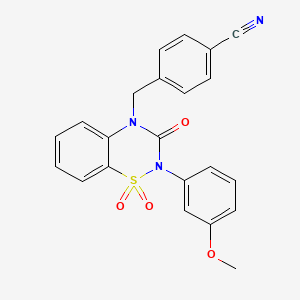 molecular formula C22H17N3O4S B2801810 4-((2-(3-methoxyphenyl)-1,1-dioxido-3-oxo-2H-benzo[e][1,2,4]thiadiazin-4(3H)-yl)methyl)benzonitrile CAS No. 896684-83-6
