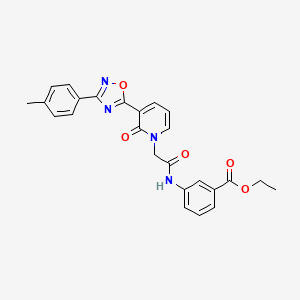 molecular formula C25H22N4O5 B2801832 ethyl 3-(2-{3-[3-(4-methylphenyl)-1,2,4-oxadiazol-5-yl]-2-oxo-1,2-dihydropyridin-1-yl}acetamido)benzoate CAS No. 1105233-60-0