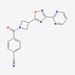molecular formula C17H12N6O2 B2801833 4-(3-(3-(Pyrimidin-2-yl)-1,2,4-oxadiazol-5-yl)azetidine-1-carbonyl)benzonitrile CAS No. 1324189-40-3
