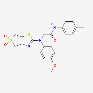 molecular formula C21H23N3O4S2 B2801840 2-({5,5-dioxo-3aH,4H,6H,6aH-5lambda6-thieno[3,4-d][1,3]thiazol-2-yl}(4-methoxyphenyl)amino)-N-(4-methylphenyl)acetamide CAS No. 872200-39-0