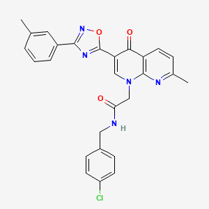 molecular formula C27H22ClN5O3 B2801852 N-[(4-chlorophenyl)methyl]-2-{7-methyl-3-[3-(3-methylphenyl)-1,2,4-oxadiazol-5-yl]-4-oxo-1,4-dihydro-1,8-naphthyridin-1-yl}acetamide CAS No. 1029770-44-2