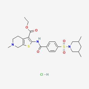molecular formula C25H34ClN3O5S2 B2801863 Ethyl 2-(4-((3,5-dimethylpiperidin-1-yl)sulfonyl)benzamido)-6-methyl-4,5,6,7-tetrahydrothieno[2,3-c]pyridine-3-carboxylate hydrochloride CAS No. 1216700-09-2