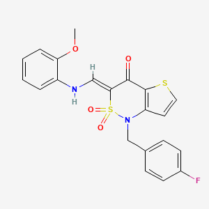 molecular formula C21H17FN2O4S2 B2801871 (3Z)-1-[(4-fluorophenyl)methyl]-3-{[(2-methoxyphenyl)amino]methylidene}-1H,3H,4H-2lambda6-thieno[3,2-c][1,2]thiazine-2,2,4-trione CAS No. 894680-79-6