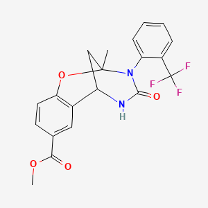 molecular formula C20H17F3N2O4 B2801876 methyl 2-methyl-4-oxo-3-(2-(trifluoromethyl)phenyl)-3,4,5,6-tetrahydro-2H-2,6-methanobenzo[g][1,3,5]oxadiazocine-8-carboxylate CAS No. 899962-63-1