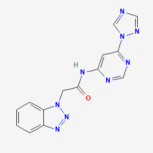 molecular formula C14H11N9O B2801886 N-(6-(1H-1,2,4-triazol-1-yl)pyrimidin-4-yl)-2-(1H-benzo[d][1,2,3]triazol-1-yl)acetamide CAS No. 1428378-52-2
